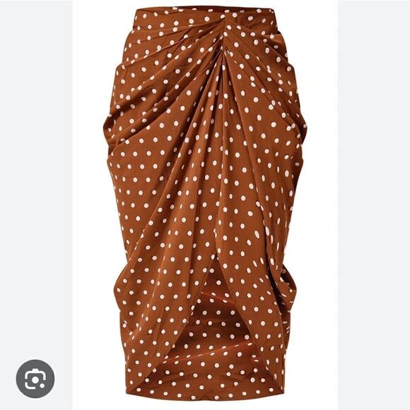 PRETTYLITTLETHING BROWN POLKA DOT PRINT TIE WRAP SKIRT SIZE 8 NWT - Picture 6 of 12